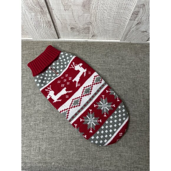 Christmas Dog Sweater Red & Gray Reindeer Pattern 12" Acrylic Knit Pet Winter - Picture 1 of 4